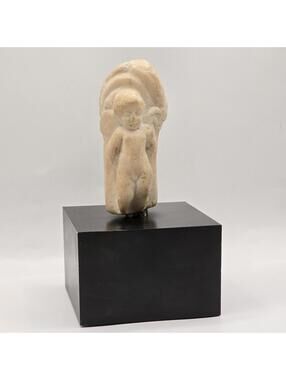 Vintage Cherub Stone Sculpture on Plinth